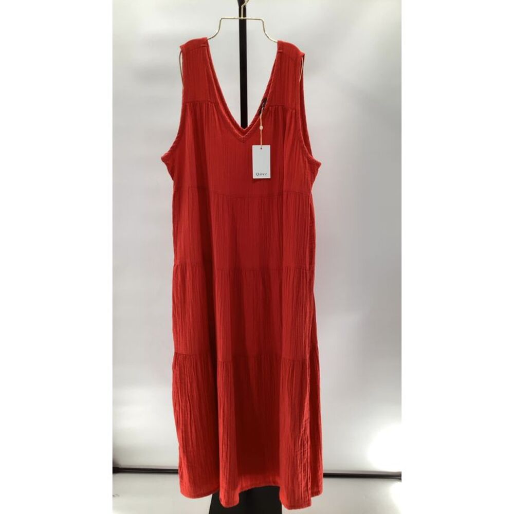 Quince Womens 100% Organic Cotton Gauze Tiered Maxi Dress Wild Cherry XL